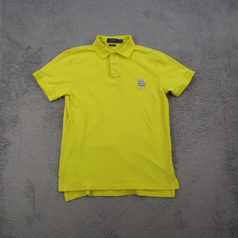 Polo Ralph Lauren Mens Small Yellow Beach Chair Custom Fit Pique Polo Shirt